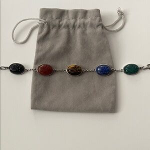 Scarab Sterling Silver Multi-Colored Stone Bracelet